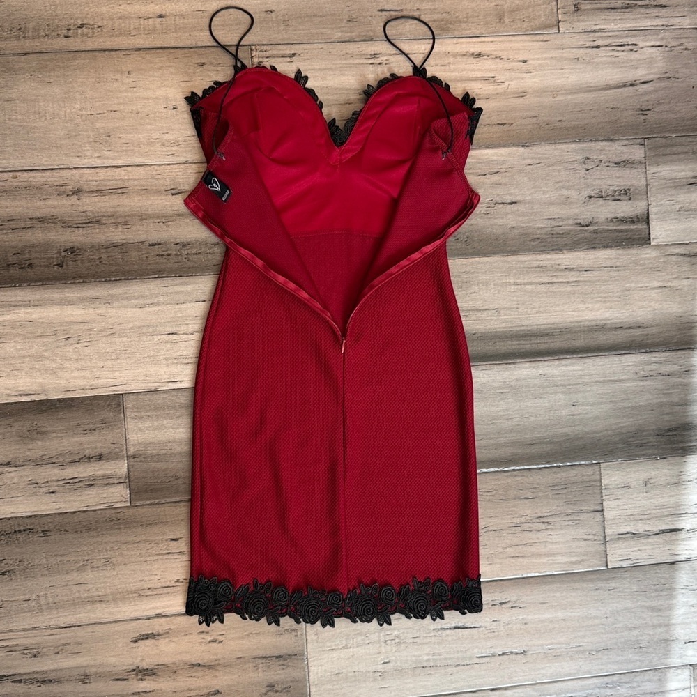Windsor Red Dress with Black Lace Trim - Picture 8 of 9